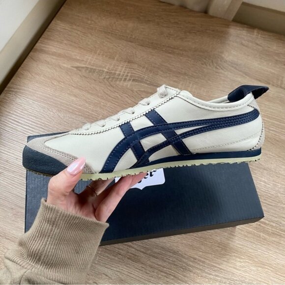 New Onitsuka Tiger Mexico 66 Sneaker Shoes ASICS Birch Peacoat Navy Blue Beige - Picture 5 of 7